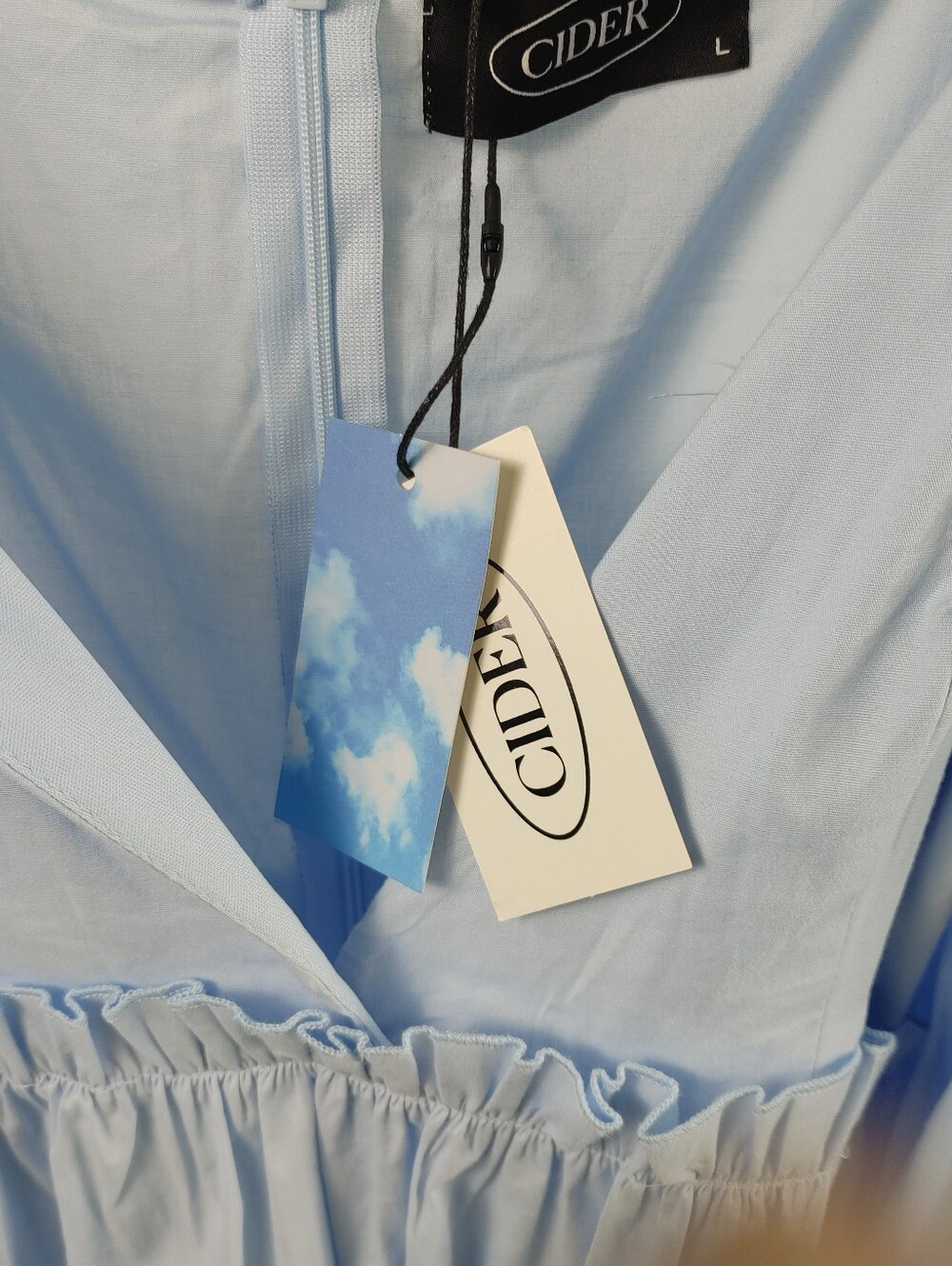 Cider Light Blue Puff Sleeve Babydoll Mini Dress NWT Women's Large - Picture 4 of 14